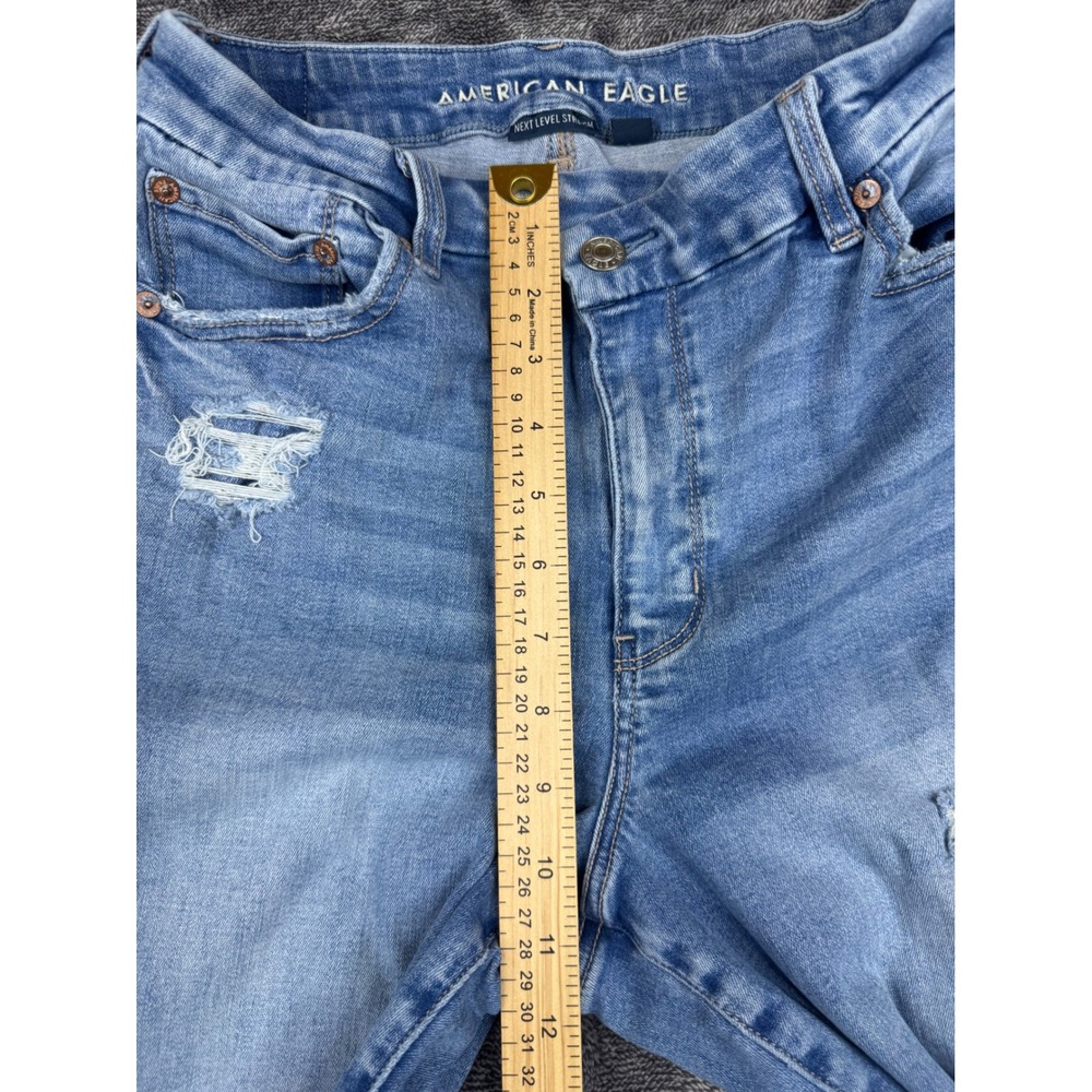 American Eagle Flare Jeans Womens 10 Blue Curvy Super High-Rise Distressed - Picture 3 of 9